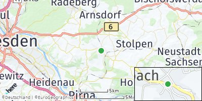 Google Map of Dürrröhrsdorf-Dittersbach