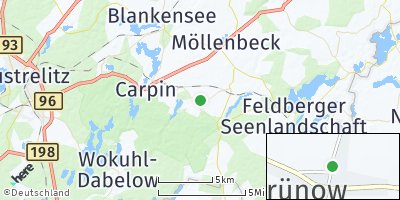 Google Map of Grünow bei Neustrelitz