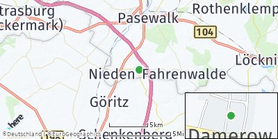 Google Map of Damerow bei Pasewalk