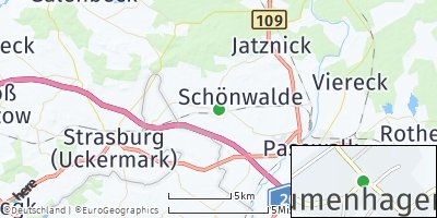 Google Map of Blumenhagen bei Strasburg