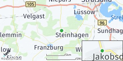 Google Map of Jakobsdorf bei Stralsund