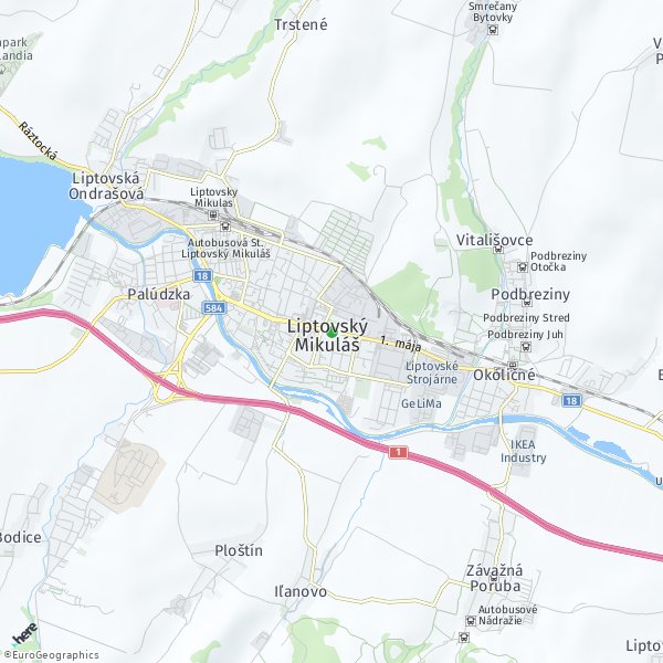 HERE Map of Liptovský Mikuláš, Slovakia