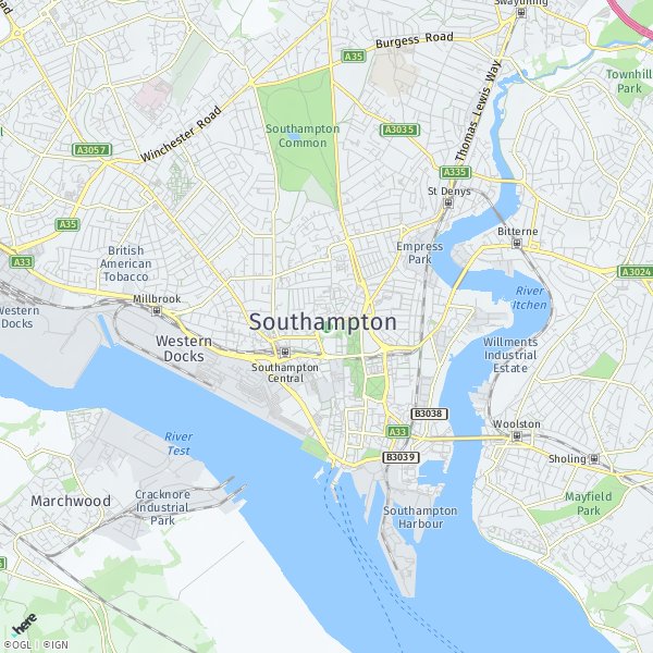 HERE Map of Southampton, UK