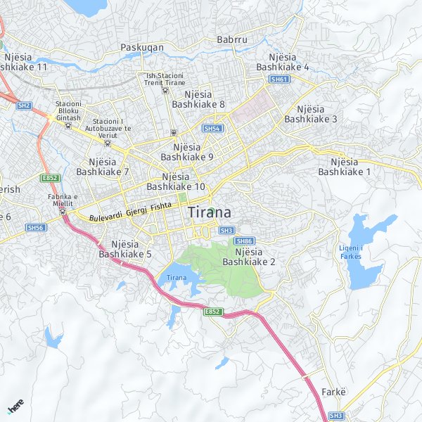 HERE Map of Tirana, Albania