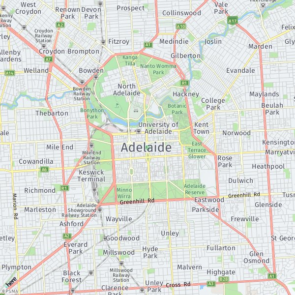HERE Map of Adelaide, Australia