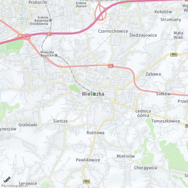 HERE Map of Wieliczka, Poland