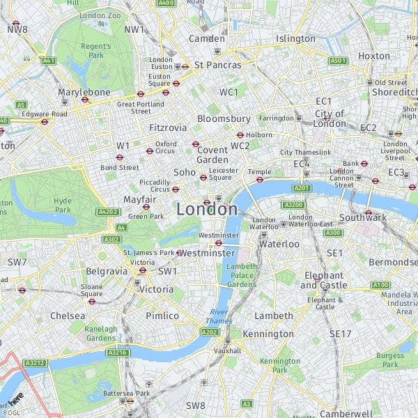 HERE Map of London, UK
